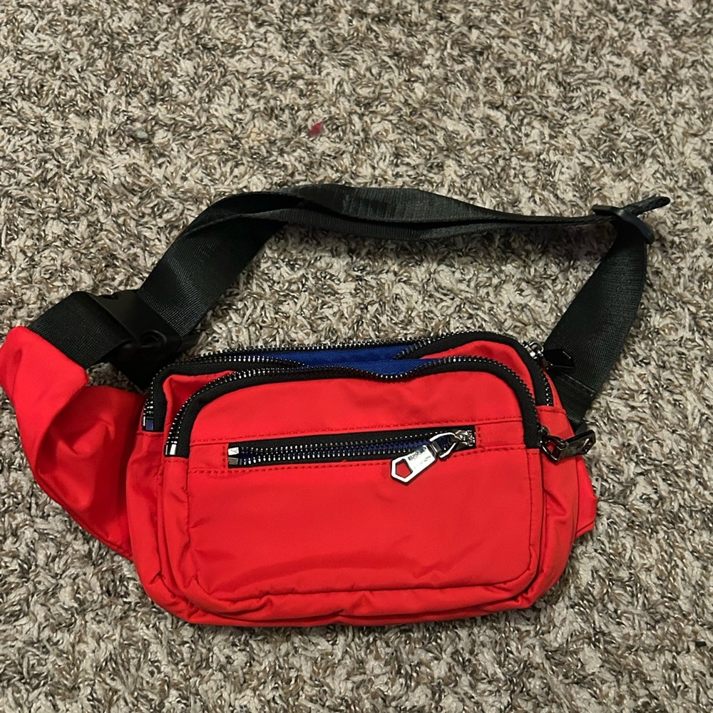Bold Red and Black Crossbody Bag with Adjustable Strap